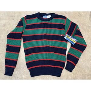 NOS Vintage Kids L 14/16 CUT LOOSE Striped Sweater ACRYLIC Green Red Blue